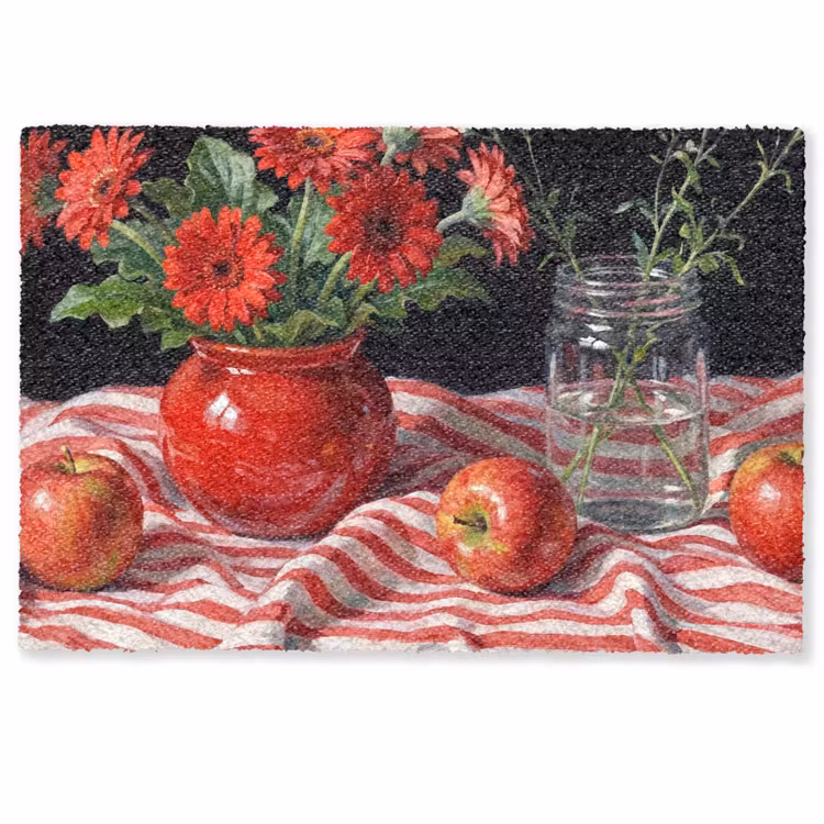 Deurmat - Rode bloemen - Vaas - Rode bloemen - Vaas Deurmat klein