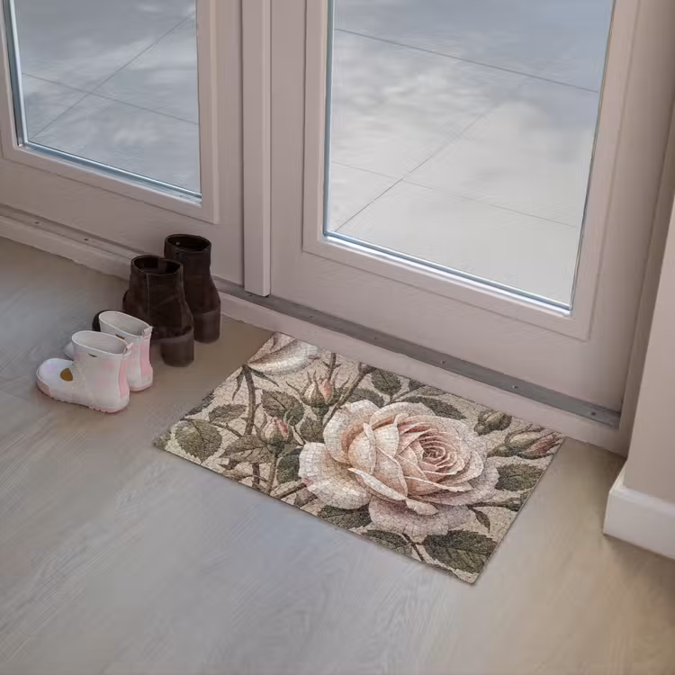 Roos - Mozaïek - Bloemen - Klassiek - Beige Deurmat klein -sfeer3