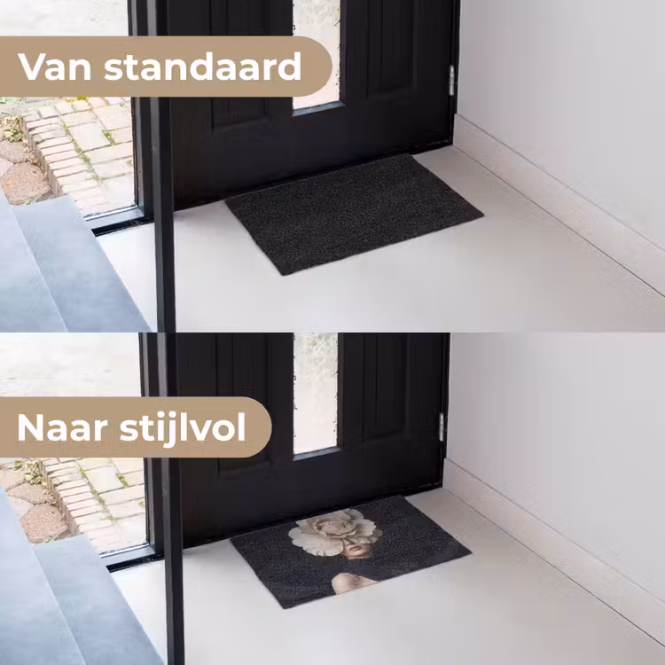 Roos - Tijdloos - Zwart Deurmat klein -voor-na_NL