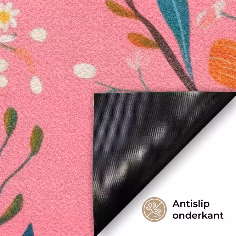 Roze - Bloemen - Wit - Oranje Deurmat klein -antislip_NL