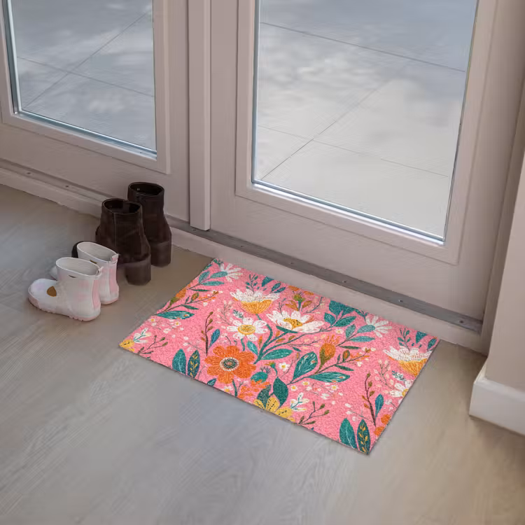 Roze - Bloemen - Wit - Oranje Deurmat klein -sfeer3