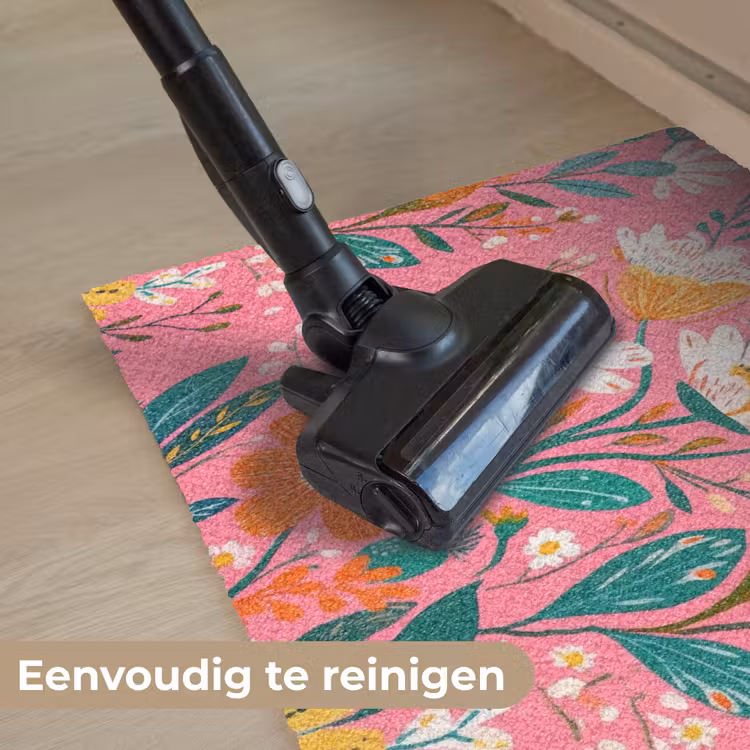 Roze - Bloemen - Wit - Oranje Deurmat klein -reinigen_NL