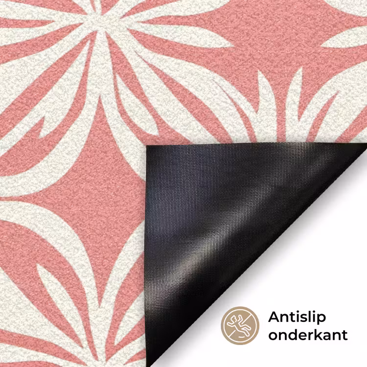 Roze - Bloemenmotief - Wit - Modern Deurmat klein 898 -antislip_NL