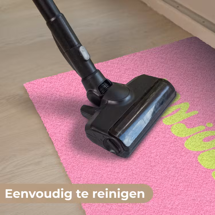 Roze - Groene bonjour - Organisch Deurmat klein -reinigen_NL