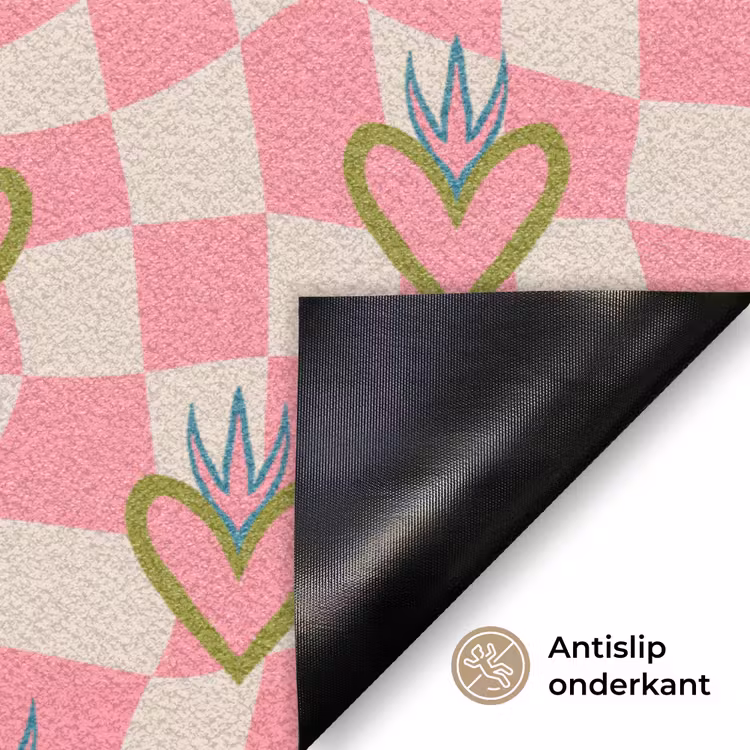 Roze - Retro - Patroon - Geblokt Deurmat klein 898 -antislip_NL
