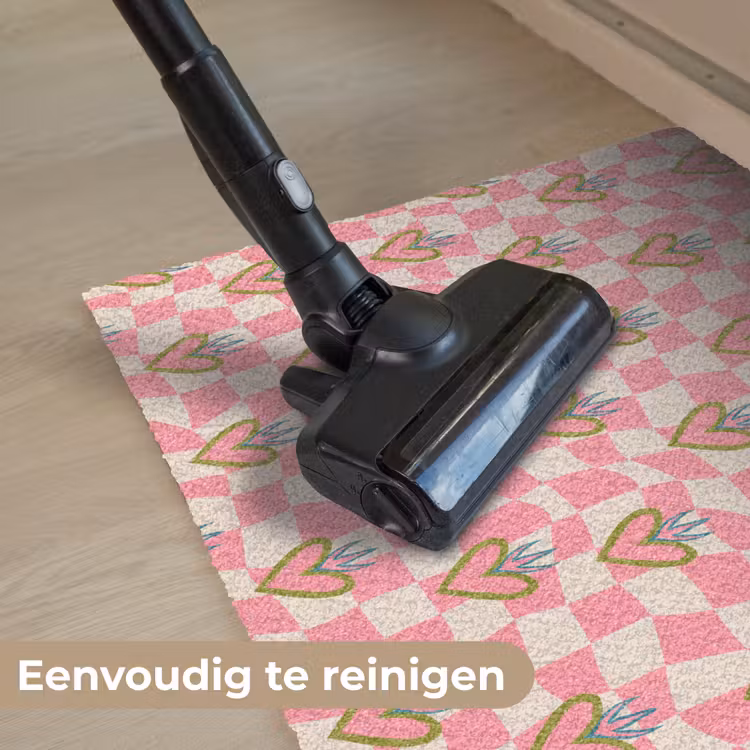 Roze - Retro - Patroon - Geblokt Deurmat klein 898 -reinigen_NL