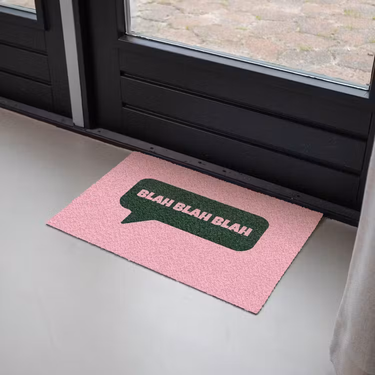 Roze - Tekstwolk - Groen - BLAH BLAH BLAH Deurmat klein -sfeer2