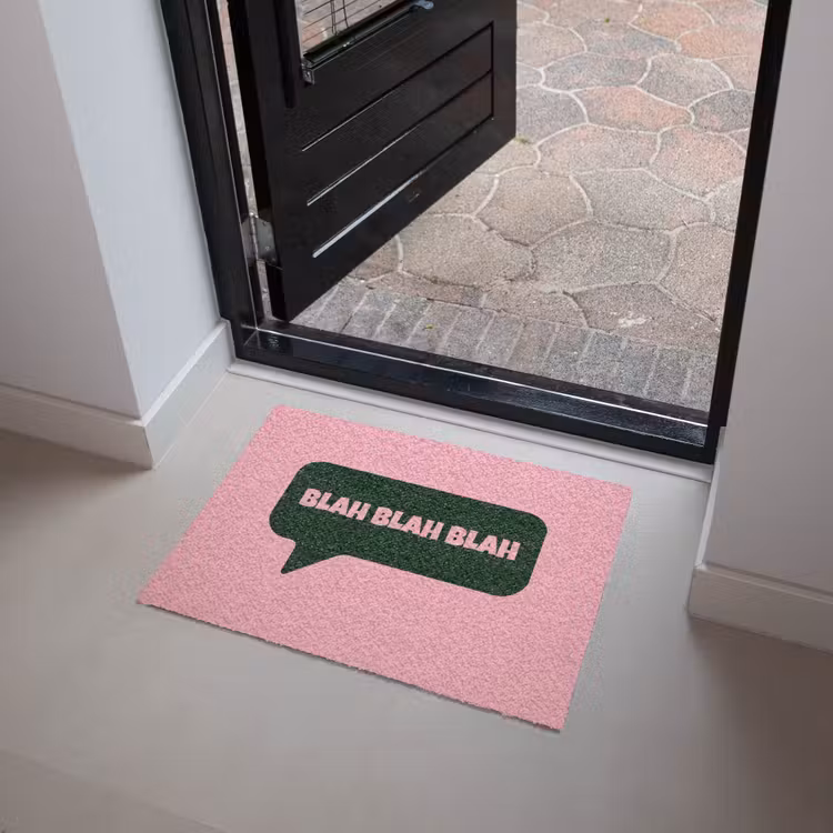 Roze - Tekstwolk - Groen - BLAH BLAH BLAH Deurmat klein -sfeer5