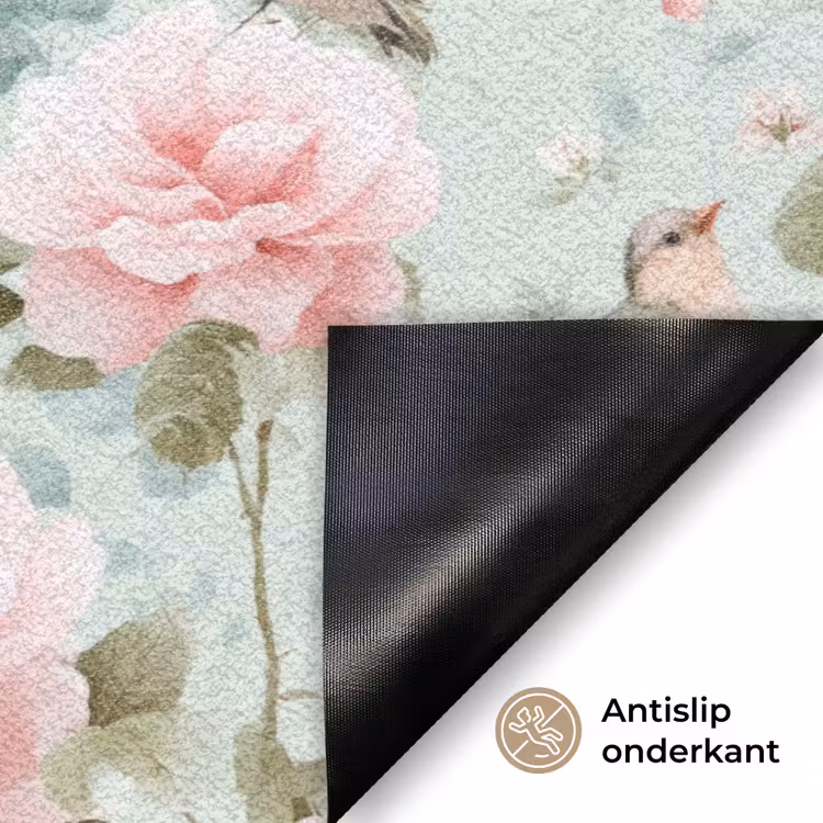 Rozen - Vogels - Pastel - Kleurrijk Deurmat klein 898 -antislip_NL