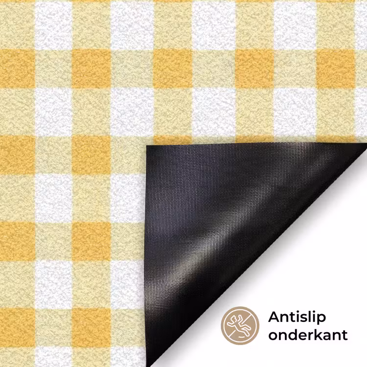 Ruit - Gingham - Klassiek - Geel en Wit Deurmat klein 898 -antislip_NL