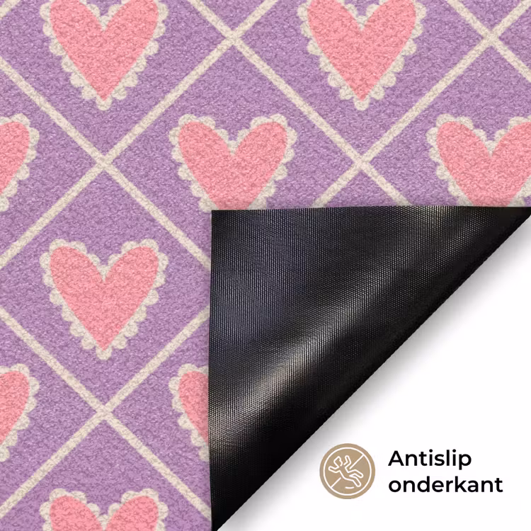 Ruit - Patroon - Paars - Hartjes Deurmat klein 898 -antislip_NL