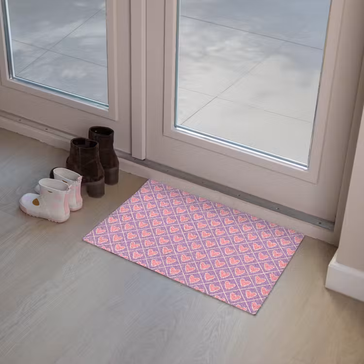 Ruit - Patroon - Paars - Hartjes Deurmat klein 898 -sfeer3