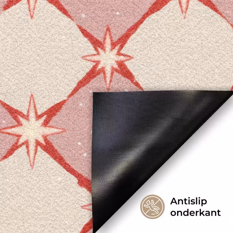 Ruiten - Sterren - Vintage - Oudroze - Rood Deurmat klein 898 -antislip_NL