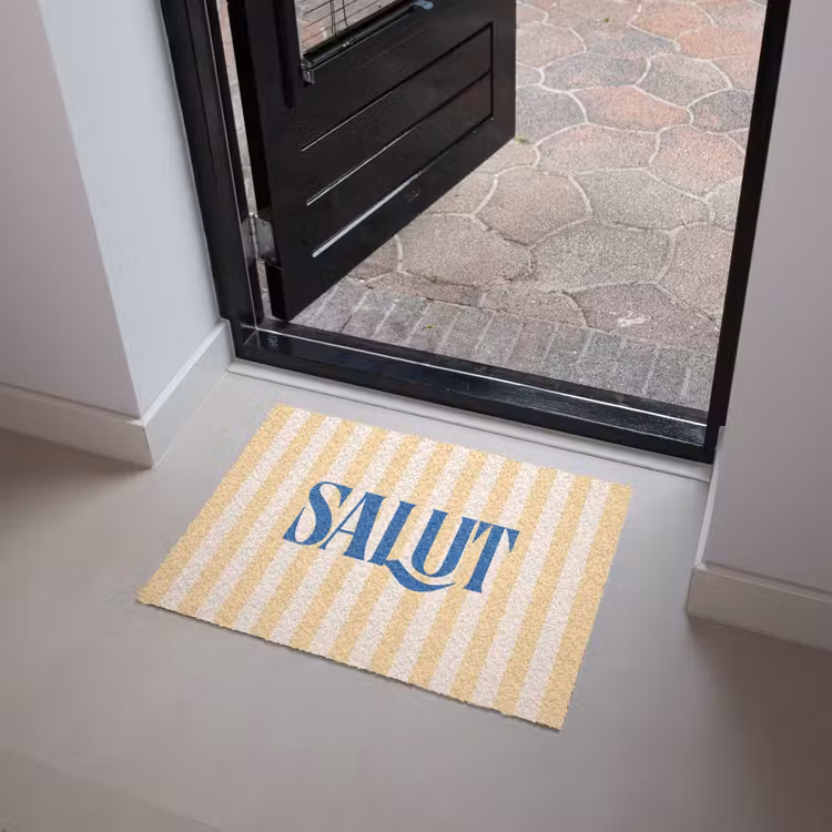 Salut - Quote - Strepen - Geel - Blauw - Wit Deurmat klein -sfeer5
