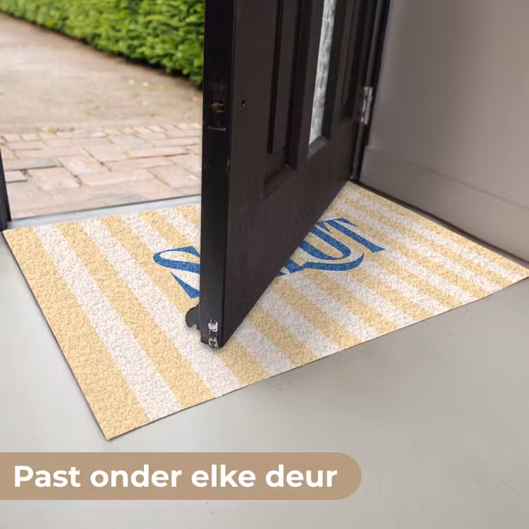 Salut - Quote - Strepen - Geel - Blauw - Wit Deurmat klein -USP_NL