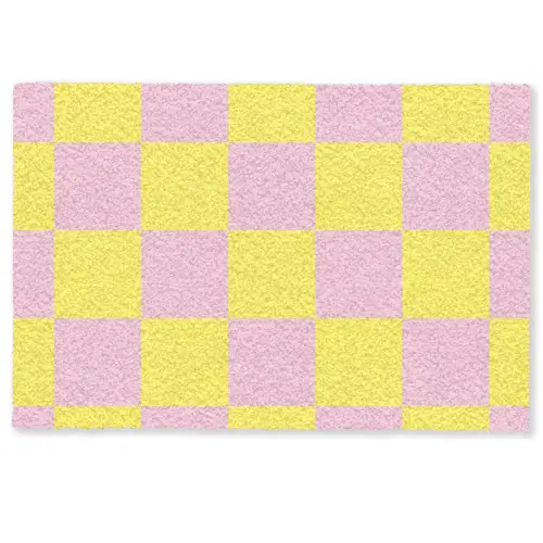 Schaakbord patroon - Geel - Roze - Blokjes Deurmat klein -zkaufland3d