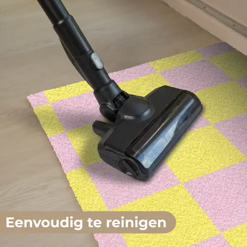 Schaakbord patroon - Geel - Roze - Blokjes Deurmat klein -reinigen_NL
