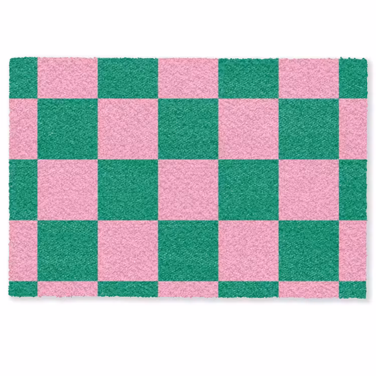 Schaakbord patroon - Groen - Roze - Blokjes Deurmat klein -zkaufland3d