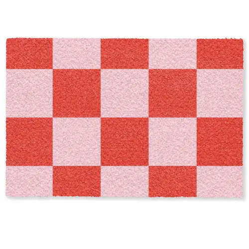 Schaakbord patroon - Rood - Roze - Blokjes Deurmat klein -zkaufland3d
