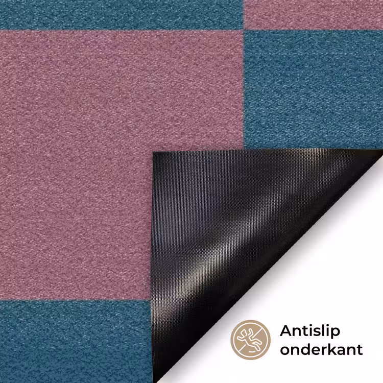 Schaakbord print - Blauw - Rood - Blokjes Deurmat klein -antislip_NL