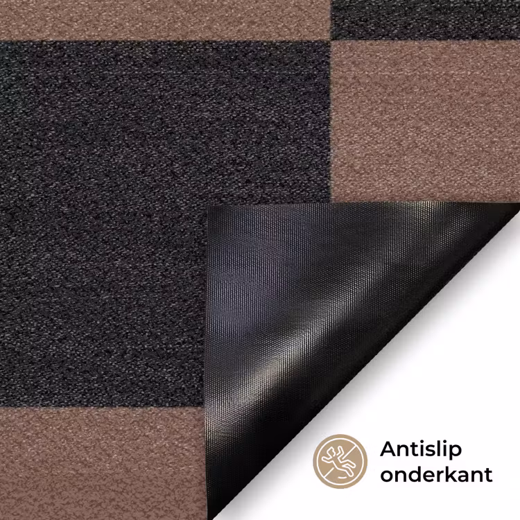 Schaakbord print - Bruin - Zwart - Blokjes Deurmat klein -antislip_NL