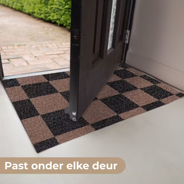 Schaakbord print - Bruin - Zwart - Blokjes Deurmat klein -USP_NL