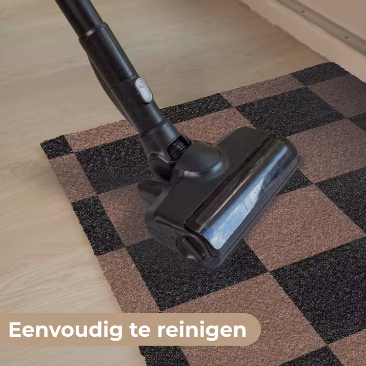 Schaakbord print - Bruin - Zwart - Blokjes Deurmat klein -reinigen_NL
