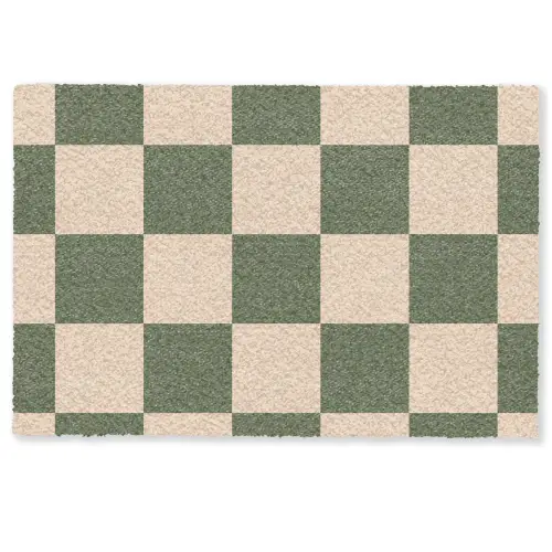 Schaakbord print - Groen - Beige - Blokjes Deurmat klein -zkaufland3d