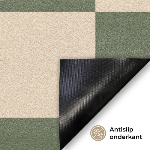 Schaakbord print - Groen - Beige - Blokjes Deurmat klein -antislip_NL