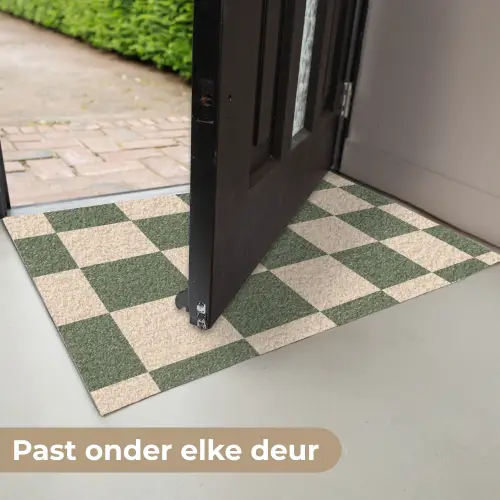 Schaakbord print - Groen - Beige - Blokjes Deurmat klein -USP_NL