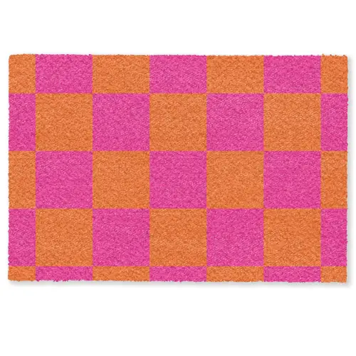 Schaakbord print - Oranje - Roze - Blokjes Deurmat klein -zkaufland3d