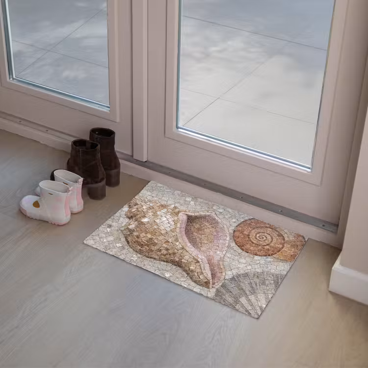 Schelp - Mozaïek - Zee - Beige - Modern Deurmat klein -sfeer3