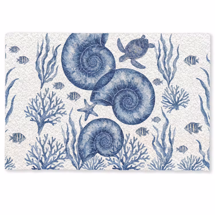 Schelp - Spiraal - Zeeleven - Aquarel - Blauw Deurmat klein -zkaufland3d