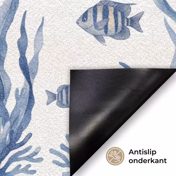 Schelp - Spiraal - Zeeleven - Aquarel - Blauw Deurmat klein -antislip_NL