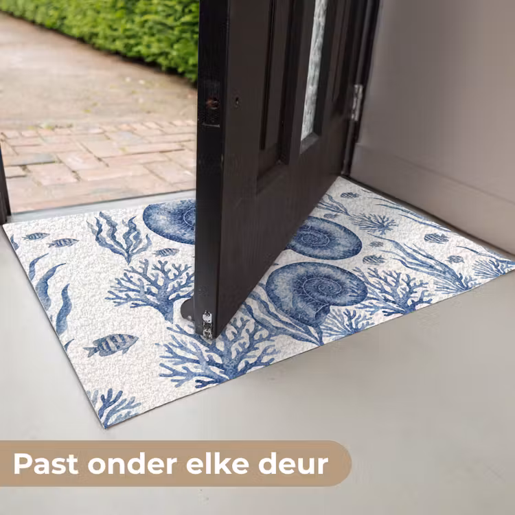 Schelp - Spiraal - Zeeleven - Aquarel - Blauw Deurmat klein -USP_NL