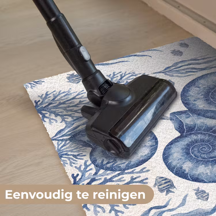 Schelp - Spiraal - Zeeleven - Aquarel - Blauw Deurmat klein -reinigen_NL