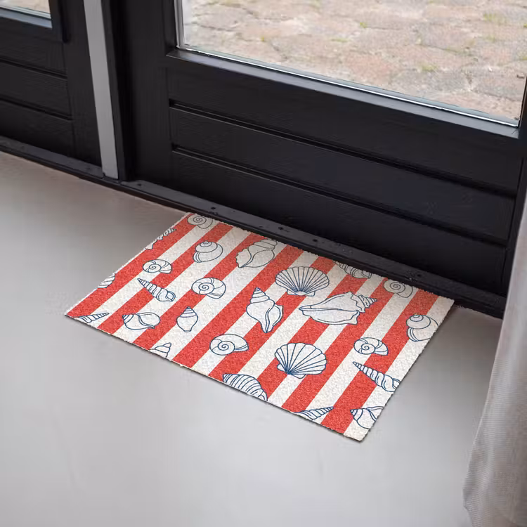 Schelp - Zeedieren - Zomer - Illustratie - Rood - Blauw Deurmat klein -sfeer2