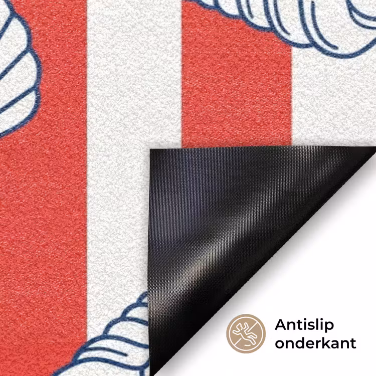 Schelp - Zeedieren - Zomer - Illustratie - Rood - Blauw Deurmat klein -antislip_NL