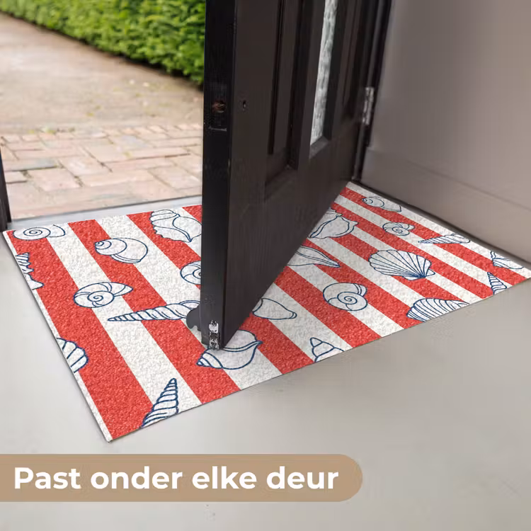 Schelp - Zeedieren - Zomer - Illustratie - Rood - Blauw Deurmat klein -USP_NL