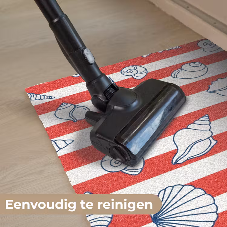 Schelp - Zeedieren - Zomer - Illustratie - Rood - Blauw Deurmat klein -reinigen_NL