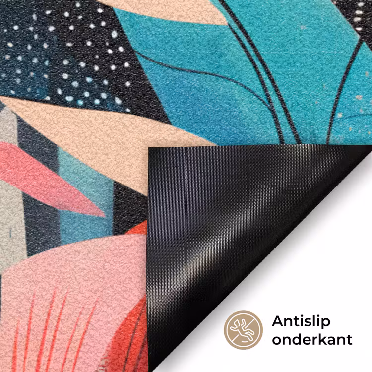 Schilderij - Abstract - Bloemen - Roze Deurmat klein -antislip_NL