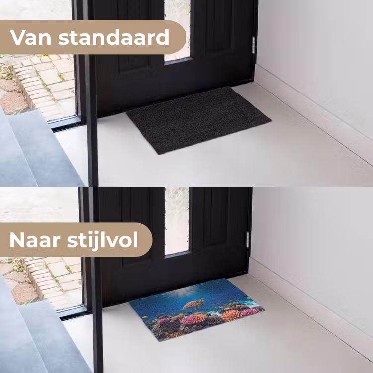 Schildpad - Koraalrif - Oceaan - Dieren - Blauw Deurmat klein -voor-na_NL