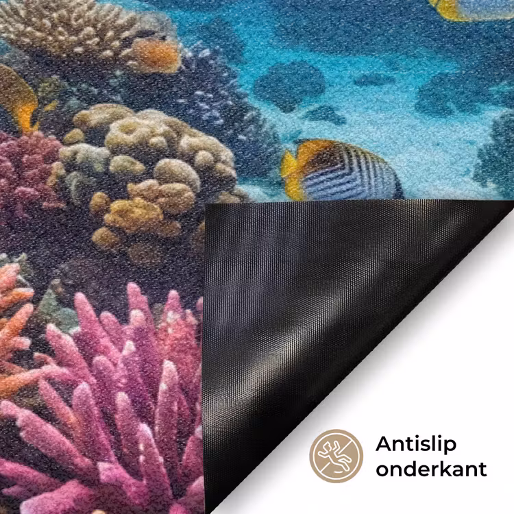 Schildpad - Koraalrif - Oceaan - Dieren - Blauw Deurmat klein -antislip_NL