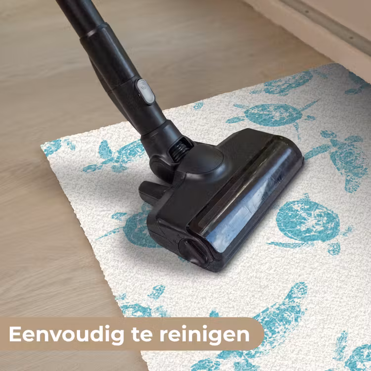 Schildpadden - Patroon - Wit - Blauw Deurmat klein -reinigen_NL