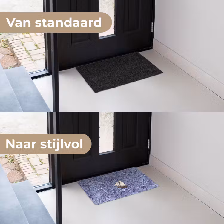 Schip - Golven - Zee - Illustratie - Blauw Deurmat klein -voor-na_NL