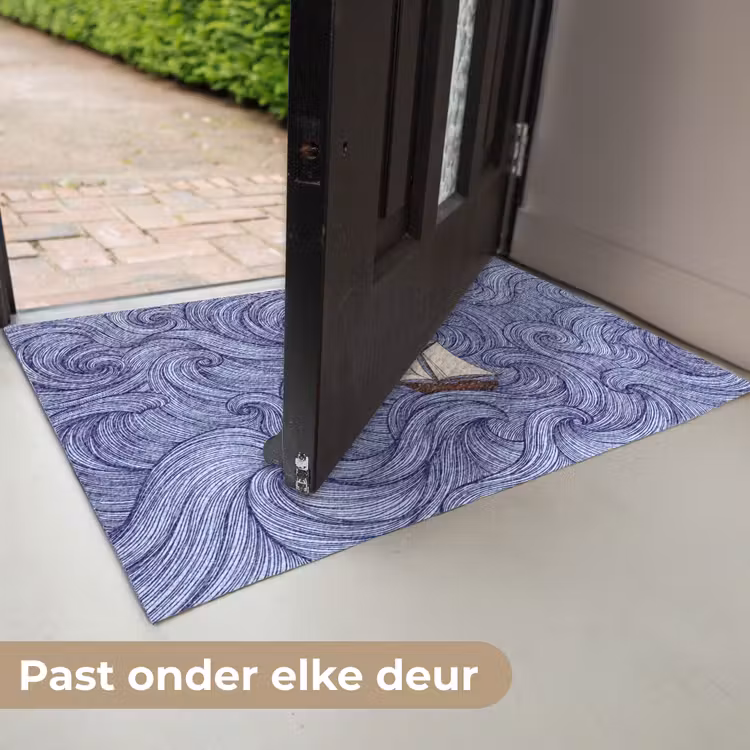 Schip - Golven - Zee - Illustratie - Blauw Deurmat klein -USP_NL