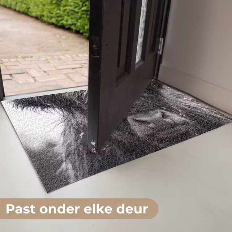 Schotse hooglander - Zwart - Wit - Sneeuwvlokken Deurmat klein -USP_NL