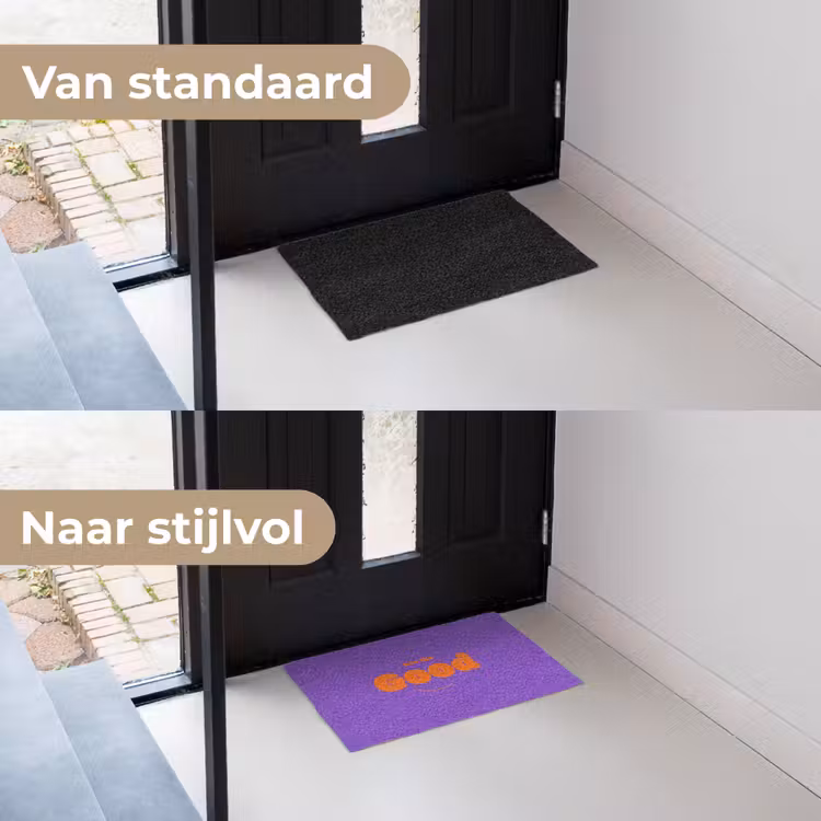 See the good - Oranje - Paars - Smiley Deurmat klein -voor-na_NL