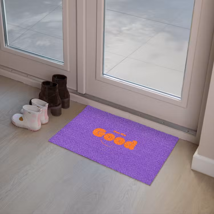 See the good - Oranje - Paars - Smiley Deurmat klein -sfeer3