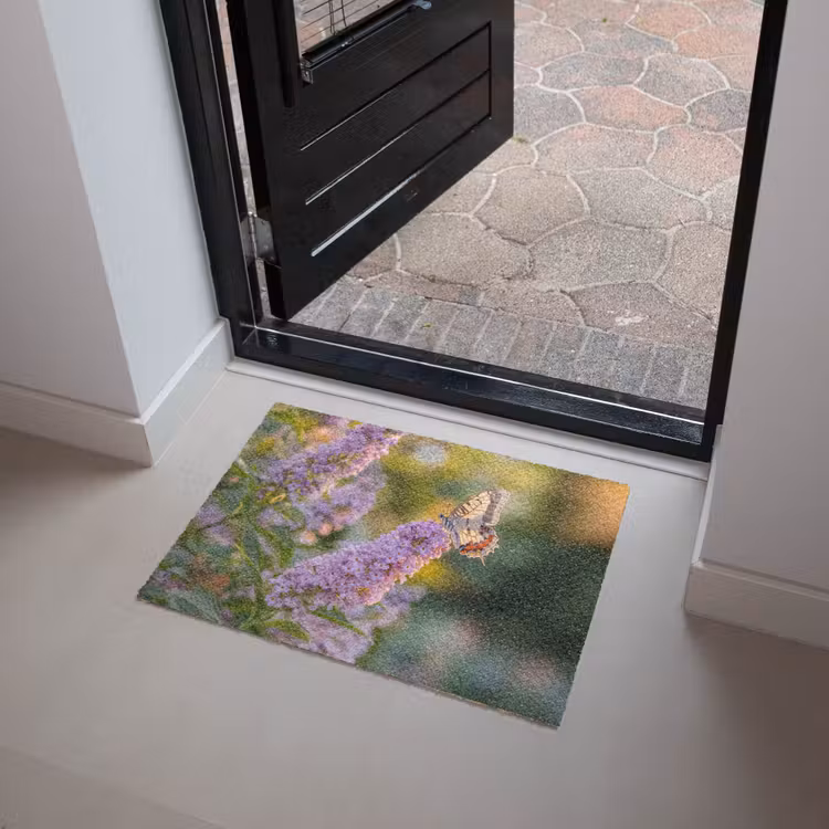 Sierlijke - Vlinder - Paarse - Bloemen Deurmat klein -sfeer5